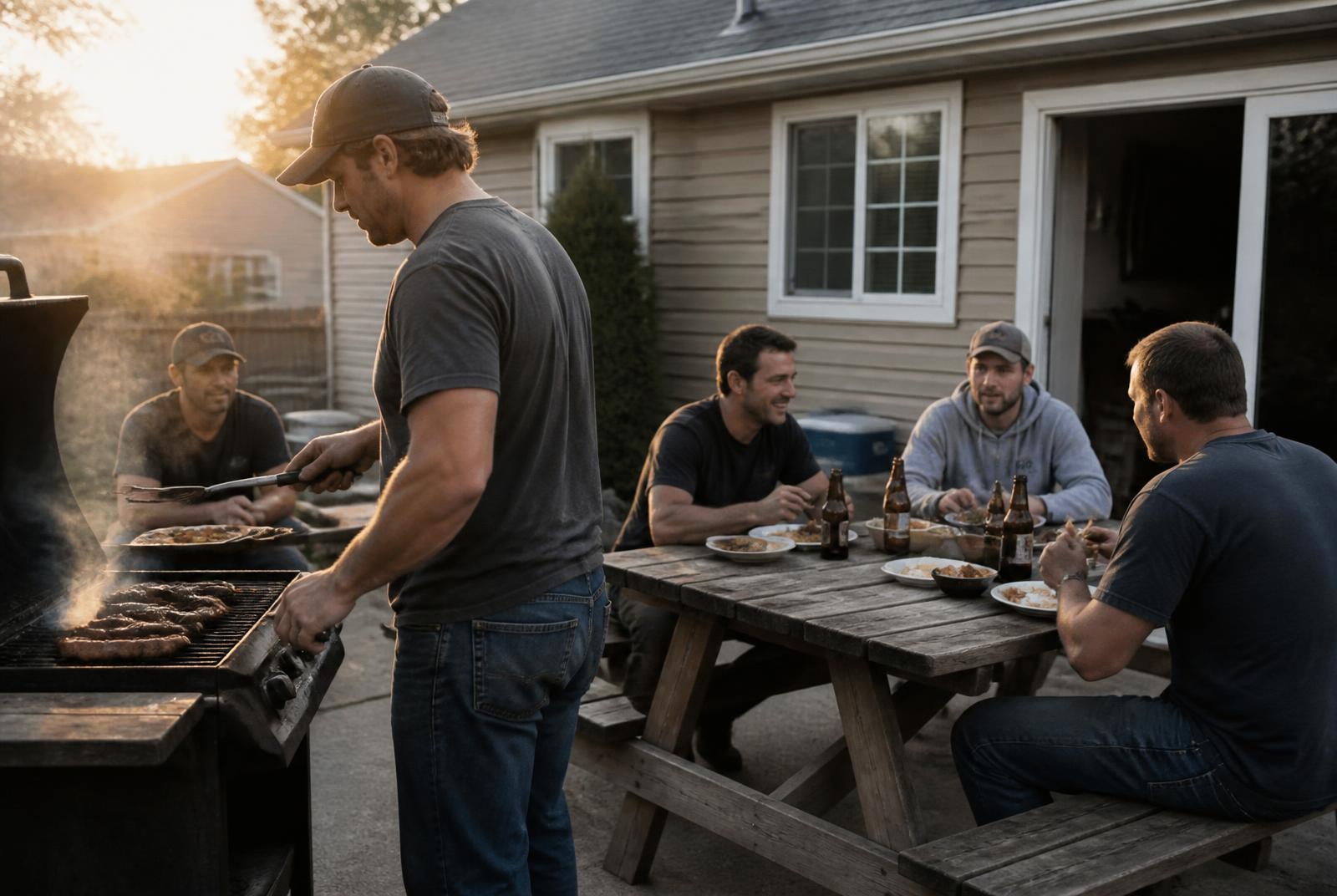 Project employees sharing a meal on the patio of furnished workforce housing